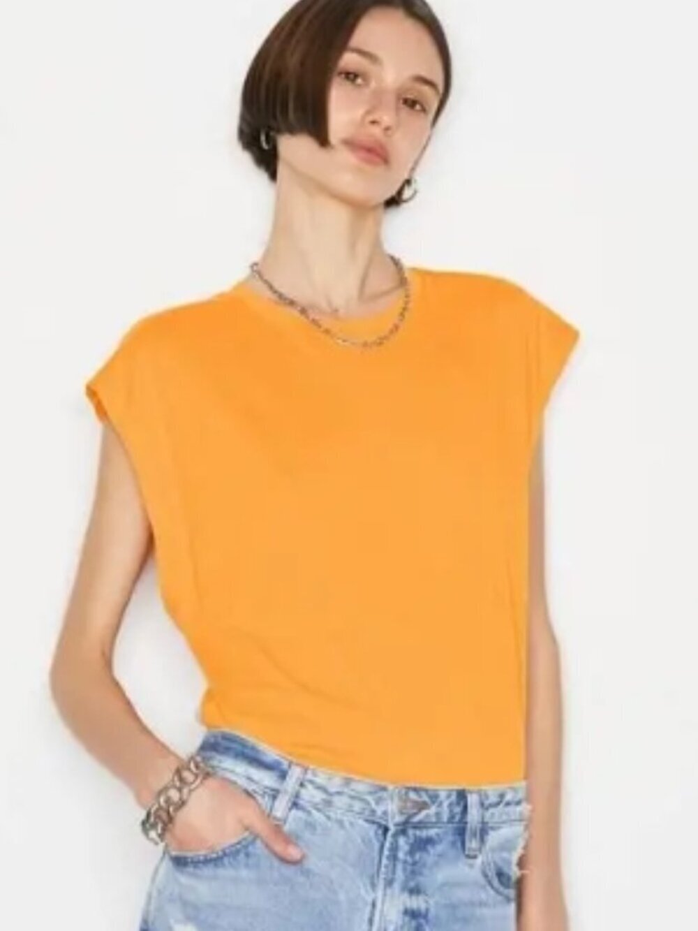 FRAME Crewneck Muscle Tank Top Kumquat Size S NWOT